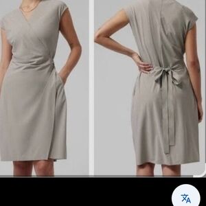Athleta Gray Midi Dress with Tie Front‎ and V-Neck
